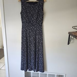Elegant Navy and White Polka Dot Dress